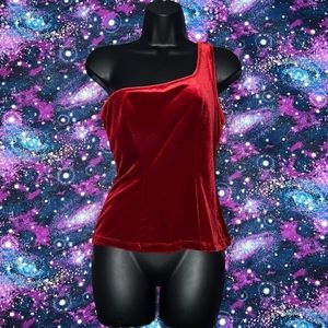 Papillon Blanc Red Velvet One Shoulder Top